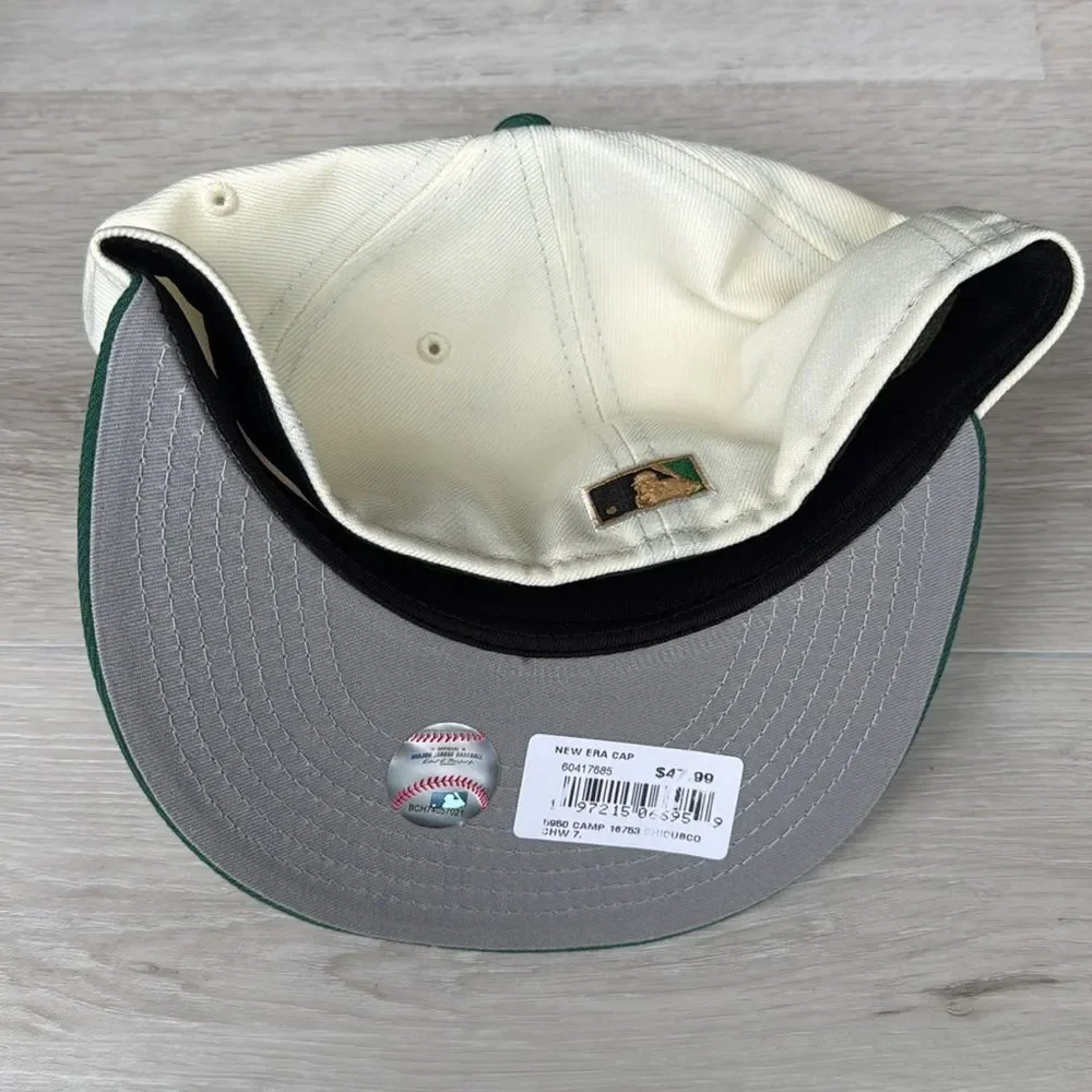 New Era 59Fifty Chicago Cubs White Cooperstown Collection Camp Fitted Hat‎ Nwt